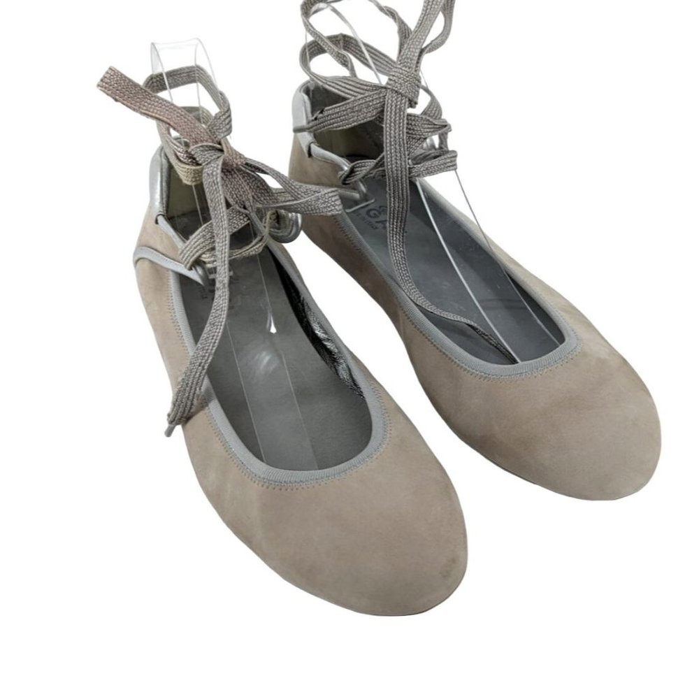HOGAN SUEDE LACE UP BALLERINA FLAT Grey Silver sz 8.5 Italian - Picture 2 of 16